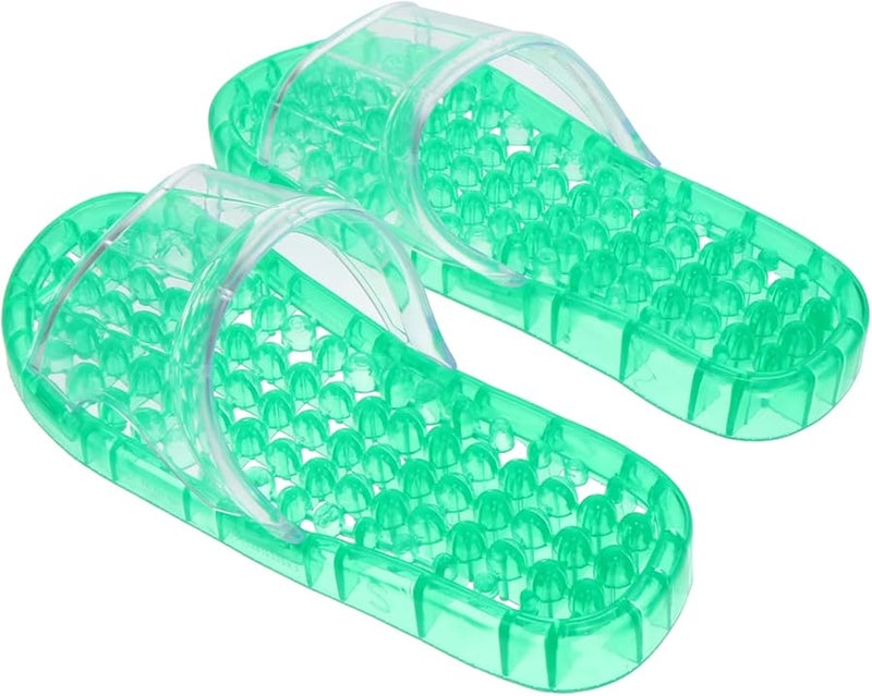 Green Open Toe Massaging Slippers Hollowed Draining Comfortable Breathable for Home Bathroom Indoor Use Size 9 5 - Image 1